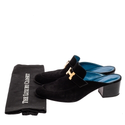 مملوكة مسبقًا Hermes Black Suede Trocadero Slip on Mule Size 39