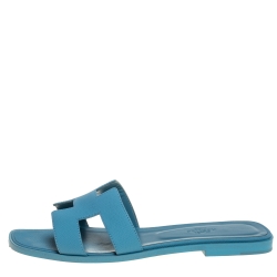 مملوكة مسبقًا Hermes Light Blue Leather Oran Flat Sandals Size 40