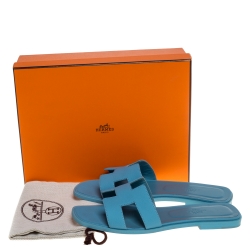 مملوكة مسبقًا Hermes Light Blue Leather Oran Flat Sandals Size 40