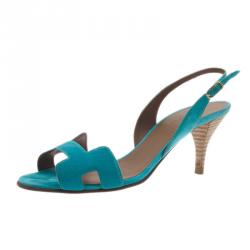 Hermes Blue Suede Night Sandals Size 37