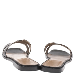 Hermes Black Leather Oran Flat Slides Size 39.5