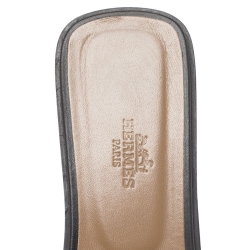 Hermes Black Leather Oran Flat Slides Size 39.5