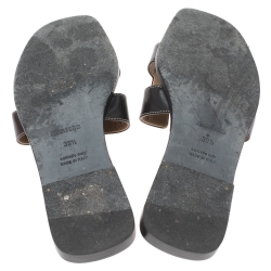 Hermes Black Leather Oran Flat Slides Size 39.5