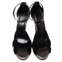 Hermes Black/Grey Suede and Leather Highlight Ankle Strap Sandals Size 40