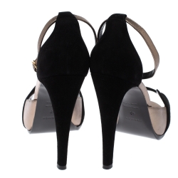 Hermes Black/Grey Suede and Leather Highlight Ankle Strap Sandals Size 40