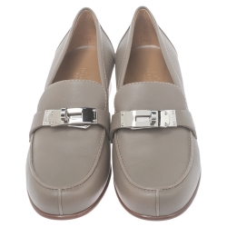 Pre Owned Hermes Tan Green Leather Kelly Loafers Size 36.5