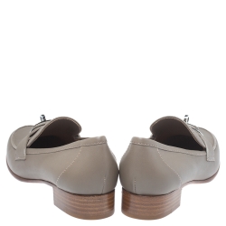 Pre Owned Hermes Tan Green Leather Kelly Loafers Size 36.5