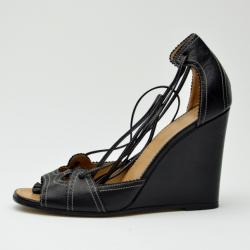 مملوكة مسبقًا Hermes Black Leather Wedges Size 37