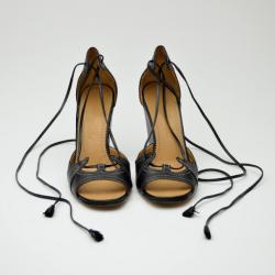 مملوكة مسبقًا Hermes Black Leather Wedges Size 37