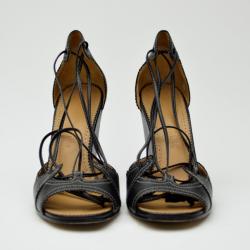 مملوكة مسبقًا Hermes Black Leather Wedges Size 37