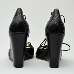 مملوكة مسبقًا Hermes Black Leather Wedges Size 37