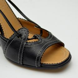 مملوكة مسبقًا Hermes Black Leather Wedges Size 37