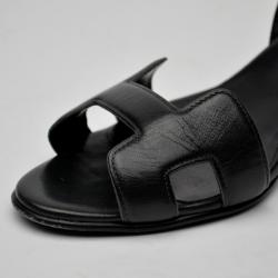 Pre Owned Hermes Black Leather Night Sandals Size 38