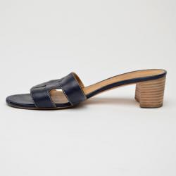 Pre Owned Hermes Navy Blue Oasis Sandals Size 38
