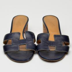 Pre Owned Hermes Navy Blue Oasis Sandals Size 38