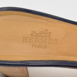 Pre Owned Hermes Navy Blue Oasis Sandals Size 38