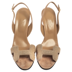 مملوكة مسبقًا صندل هيرمس سيور كاحل باودر كريستال نايت سويدى بيج مقاس 39.5