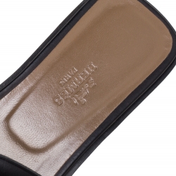 Hermes Black Leather Omaha Flat Slides Size 37