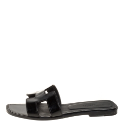 Hermes Black Patent Leather Oran Flats Size 38.5