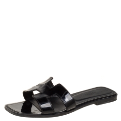 Hermes Black Patent Leather Oran Flats Size 38.5