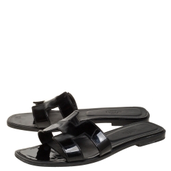 Hermes Black Patent Leather Oran Flats Size 38.5