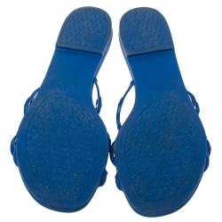 Pre Owned Hermes Blue Rubber Chain-Link Accents Slide Sandals Size 40