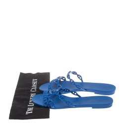 Pre Owned Hermes Blue Rubber Chain-Link Accents Slide Sandals Size 40