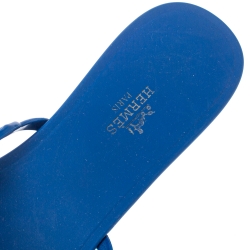 Pre Owned Hermes Blue Rubber Chain-Link Accents Slide Sandals Size 40