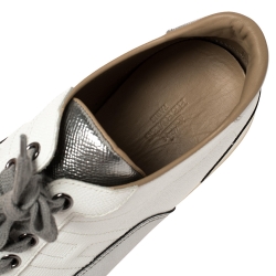 Pre Owned Hermes Metallic Silver/White Leather H Sneakers Size 39