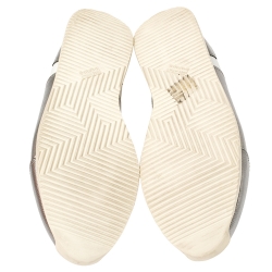 Pre Owned Hermes Metallic Silver/White Leather H Sneakers Size 39