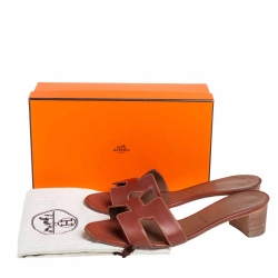 Pre Owned Hermes Brown Leather Oasis Sandals Size 42