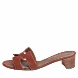 Pre Owned Hermes Brown Leather Oasis Sandals Size 42