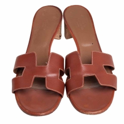 Hermes Brown Leather Oasis Sandals Size 42