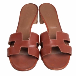 Pre Owned Hermes Brown Leather Oasis Sandals Size 42