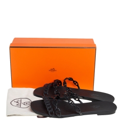 Pre Owned Hermes Black Rubber Chaine D'ancre Rivage Flat Sandals Size 40
