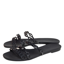 Pre Owned Hermes Black Rubber Chaine D'ancre Rivage Flat Sandals Size 40