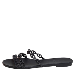 Pre Owned Hermes Black Rubber Chaine D'ancre Rivage Flat Sandals Size 40