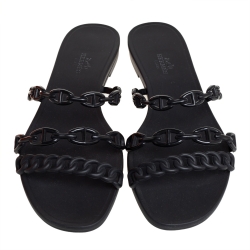 Pre Owned Hermes Black Rubber Chaine D'ancre Rivage Flat Sandals Size 40