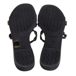 Pre Owned Hermes Black Rubber Chaine D'ancre Rivage Flat Sandals Size 40