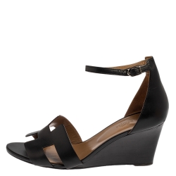 Pre Owned Hermes Black Leather Legend Ankle Strap Sandals Size 42