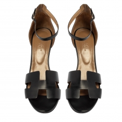 Pre Owned Hermes Black Leather Legend Ankle Strap Sandals Size 42
