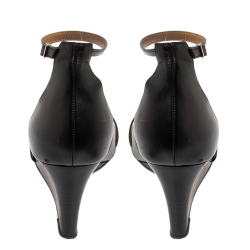 Pre Owned Hermes Black Leather Legend Ankle Strap Sandals Size 42