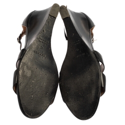 Pre Owned Hermes Black Leather Legend Ankle Strap Sandals Size 42