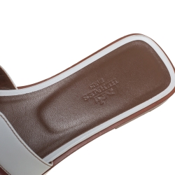 Pre Owned Hermes White Leather Oran Flat Slides Size 37