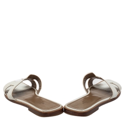 Hermes White Leather Oran Flats Sandals Size 37