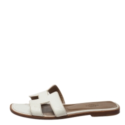 Hermes White Leather Oran Flats Sandals Size 37