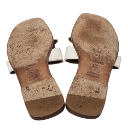 Hermes White Leather Oran Flats Sandals Size 37