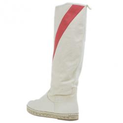 Hermes White Canvas Espadrilles Knee Boots Size 37