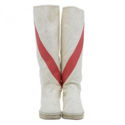 Hermes White Canvas Espadrilles Knee Boots Size 37