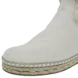 Hermes White Canvas Espadrilles Knee Boots Size 37